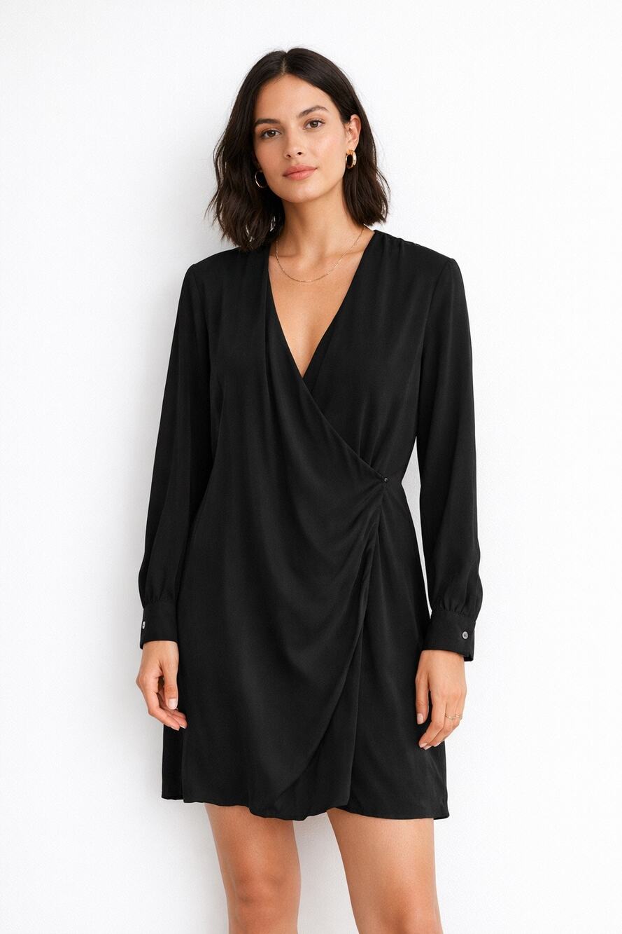 & Other Stories Black Wrap Mini Dress Long Sleeve V-Neck Size 8 EU 38